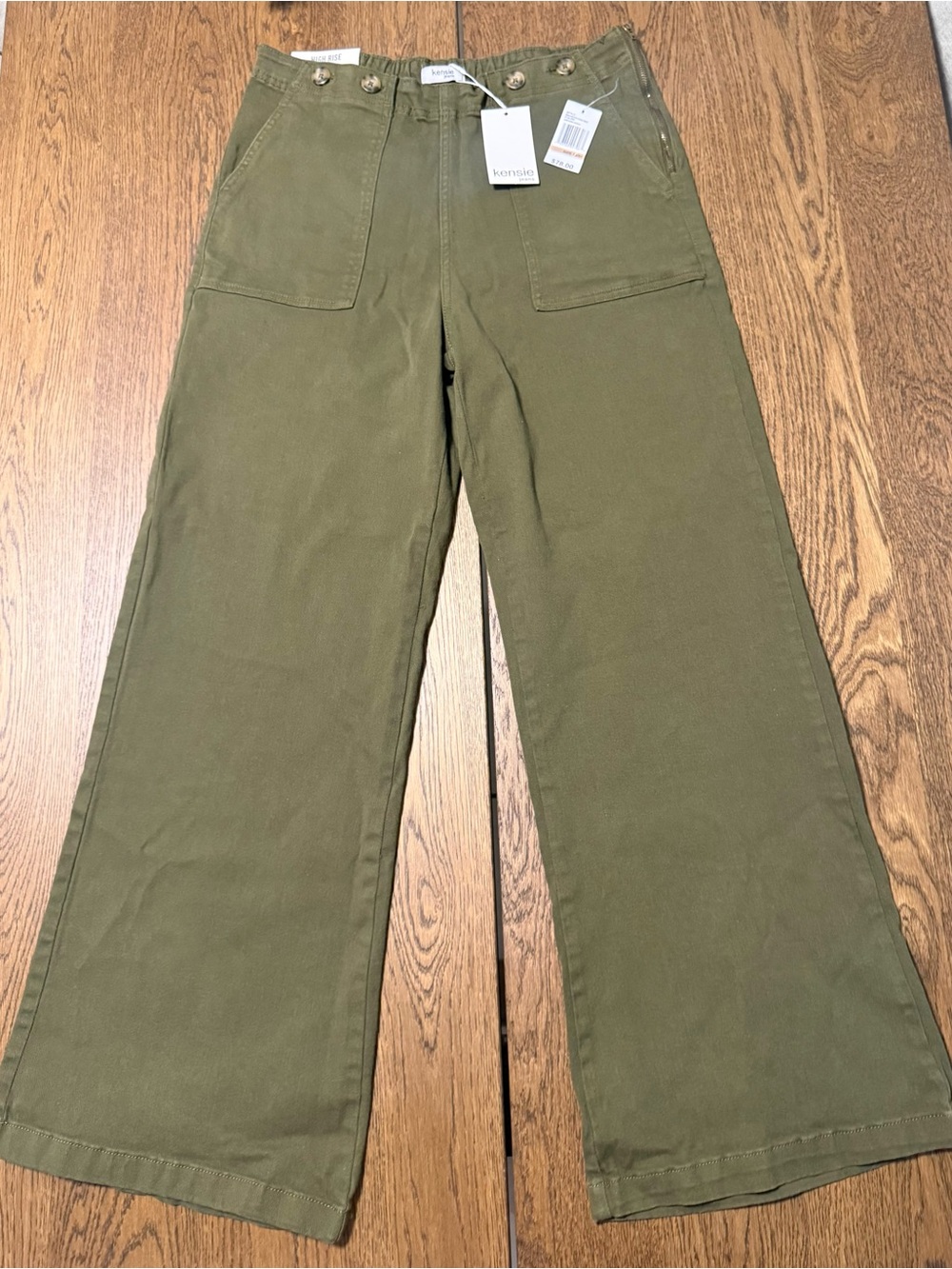 Kensie Olive Utility Wide-Leg Trousers